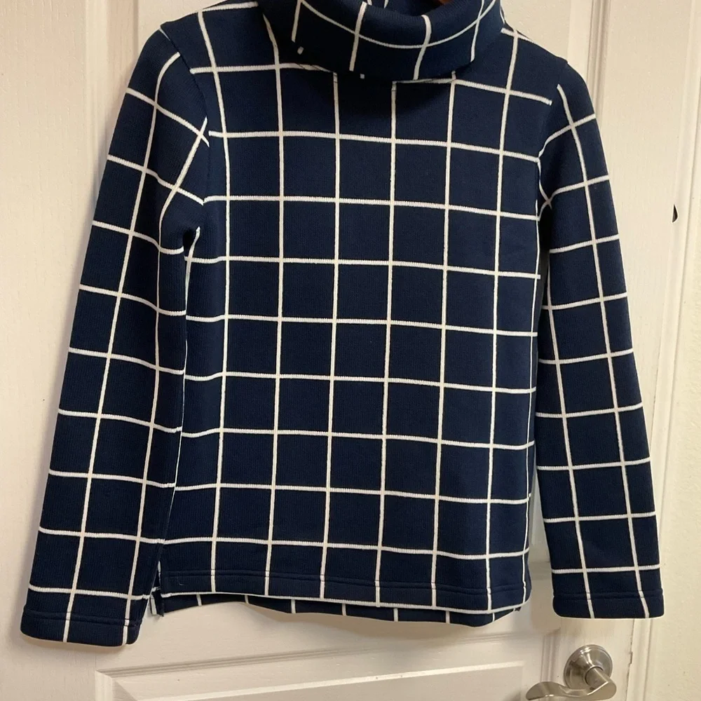 J. Crew Navy and White Grid Turtleneck Sweater